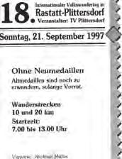 1997 gibt es beim Turnverein aber nicht nur Neues, sondern man löst sich auch von Vertrautem. Das 18. Volkswandern ist in Plittersdorf die letzte Veranstaltung dieser Art.