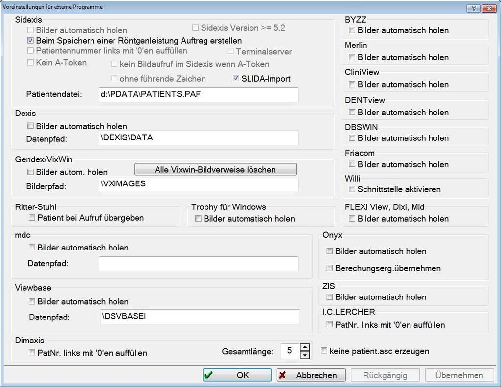 Seite 4/4 Die Röntgenbilder werden automatisch ans DS-View übergeben. Dafür muss der Haken bei SLIDA-Import gesetzt sein. Eine Pfadangabe zur Datei pm.sdx wird im DS-Win nicht gemacht.