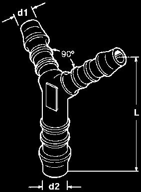 Typ d1 d2 d1 d1 d2 L NW 415/25811 YRS-4-6-4 4 6 35 2,7 415/25821 YRS-6-8-6 6 8 49 5,6 Kunststofftüllen und -fittings, blaue Linie Material: Polyamid PA 66 blau Temperatur: -20 bis +110 C Druck: 0-14