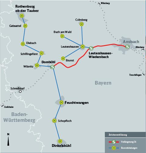 Ziele des Projektes Zweistündliche Verlängerung der S4 nach Dombühl ermöglichen. Hierdurch stündliches Zugangebot Ansbach Dombühl (S-Bahn und Regionalexpress im Wechsel).