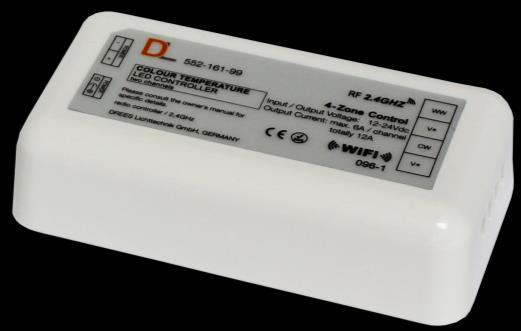 DL-2014-0656 Datenblatt / data sheet Drees Lichttechnik GmbH Sundern/ GERMANY ColourZone LED-Controller 4-Zonen 2-Kanal "Farbtemperatur" 552-161-99 Kategorie: LED-Betriebsgeräte & Steuerungen