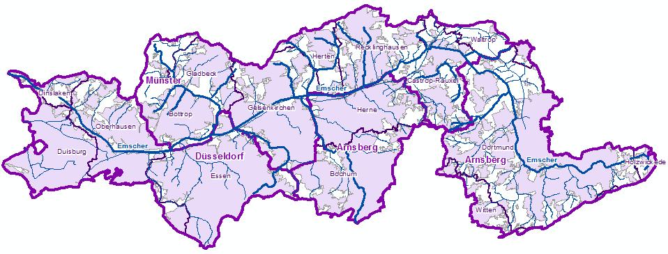 schließlich bei Dinslaken auf 21 m ü. NN in den Rhein. Das oberirdische Einzugsgebiet umfasst rund 860 km². Die Lauflänge beträgt 83,1 km und das mittlere Gefälle 1,5.