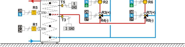 Scheme 423d (WDC20) - xpansion scheme - heat accumulator with a built-in d. h. w. storage tank, 2x mixing circuit.