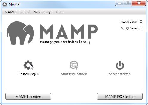 Download und Installation Kapitel 1 MAMP aufrufen Rufe MAMP auf, probiere es aus: Am PC genügt ein mutiger Doppelklick auf das Symbol MAMP auf deinem Desktop.