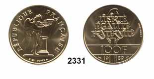 101 2327 100 Francs 1988 (15,64g FEIN) GOLD KM 966b 200.Jahrestag der Französischen Revolution. Auflage 12.000 Stück Im Originaletui.