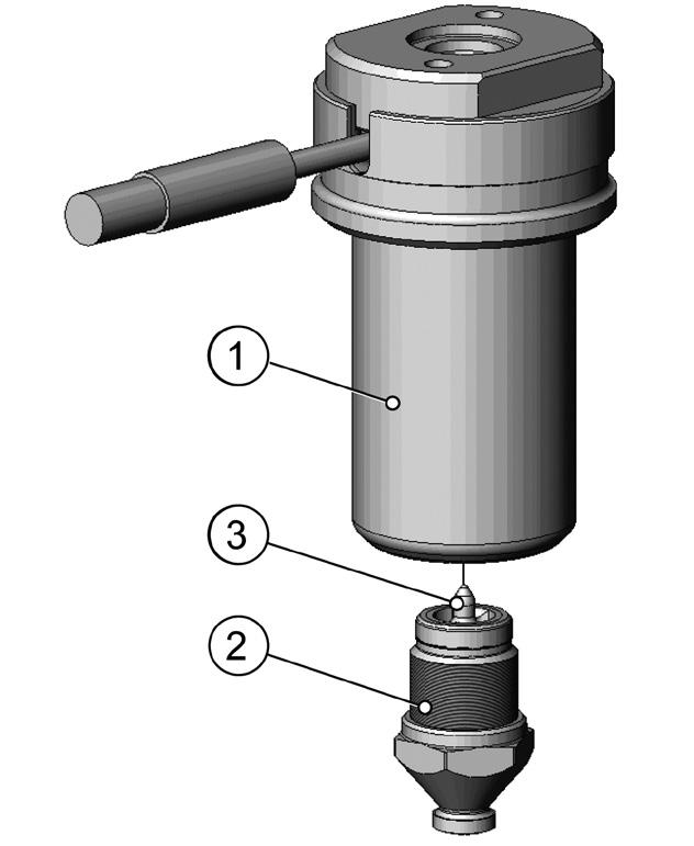 6) Setzen Sie das Torpedo (3), ohne dass es sich verkantet, gerade in die Düsenspitze ein (2). 7) Schrauben Sie die Düsenspitze (2) inkl. Torpedo (3) in das Masserohr ein (1).