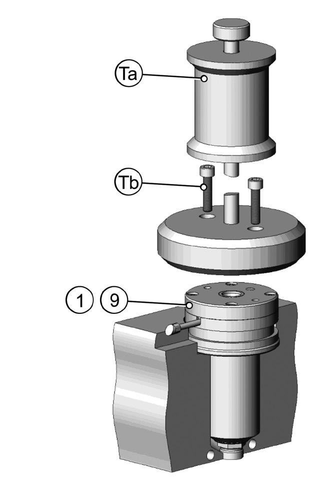 10.1.2 Ausbau von Einzel- und Verteilerdüsen aus dem Spritzgießwerkzeug Es muss ein Schlagzieher (Ta) verwendet werden um die Düsen vom Verteiler zu lösen.