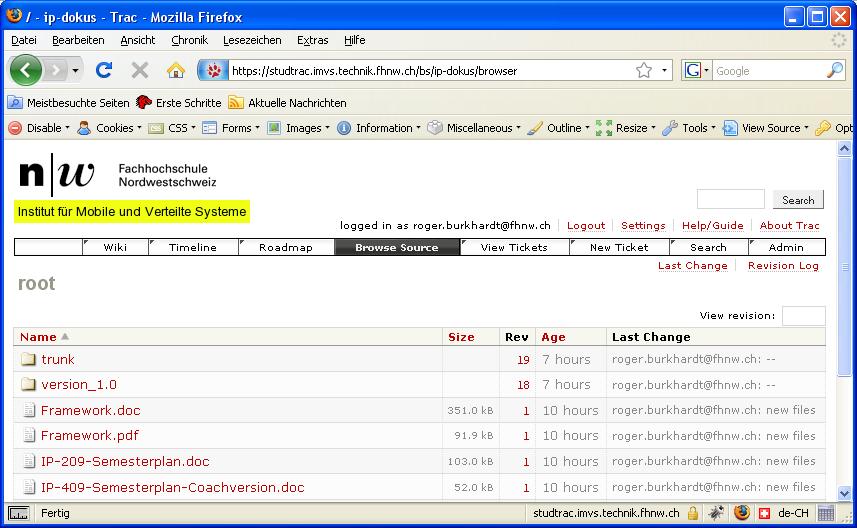 Trac Über den Browser bietet Trac die Möglichkeit die Inhalte des Projektverzeichnis zu