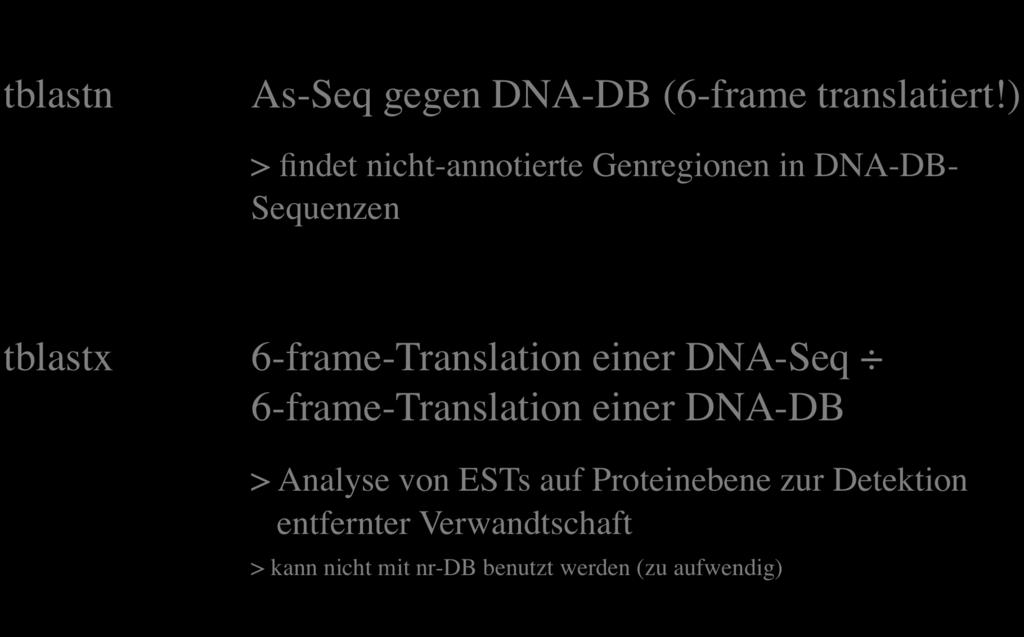 einer DNA-Seq 6-frame-Translation einer DNA-DB > Analyse von ESTs auf Proteinebene zur