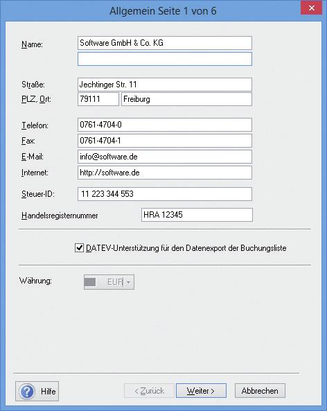 Ein Assistent begleitet Sie beim Einrichten der Firmenstammdaten.