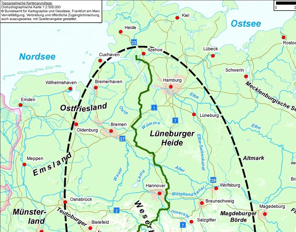 Korridorvorschlag Vorhaben 4 Der Trassenkorridorvorschlag führte von Wilster in Schleswig-Holstein aus südlich nach