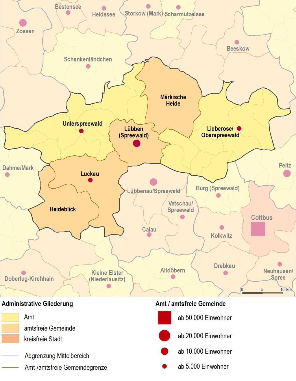 I. Räumliche Lage und administrative Gliederung Verwaltungsgliederung (Stand 2014) Fläche des Mittelbereichs Lübben (Spreewald) (Stand 2014) Fläche des Mittelbereichs (in km²) (in Prozent) Lübben