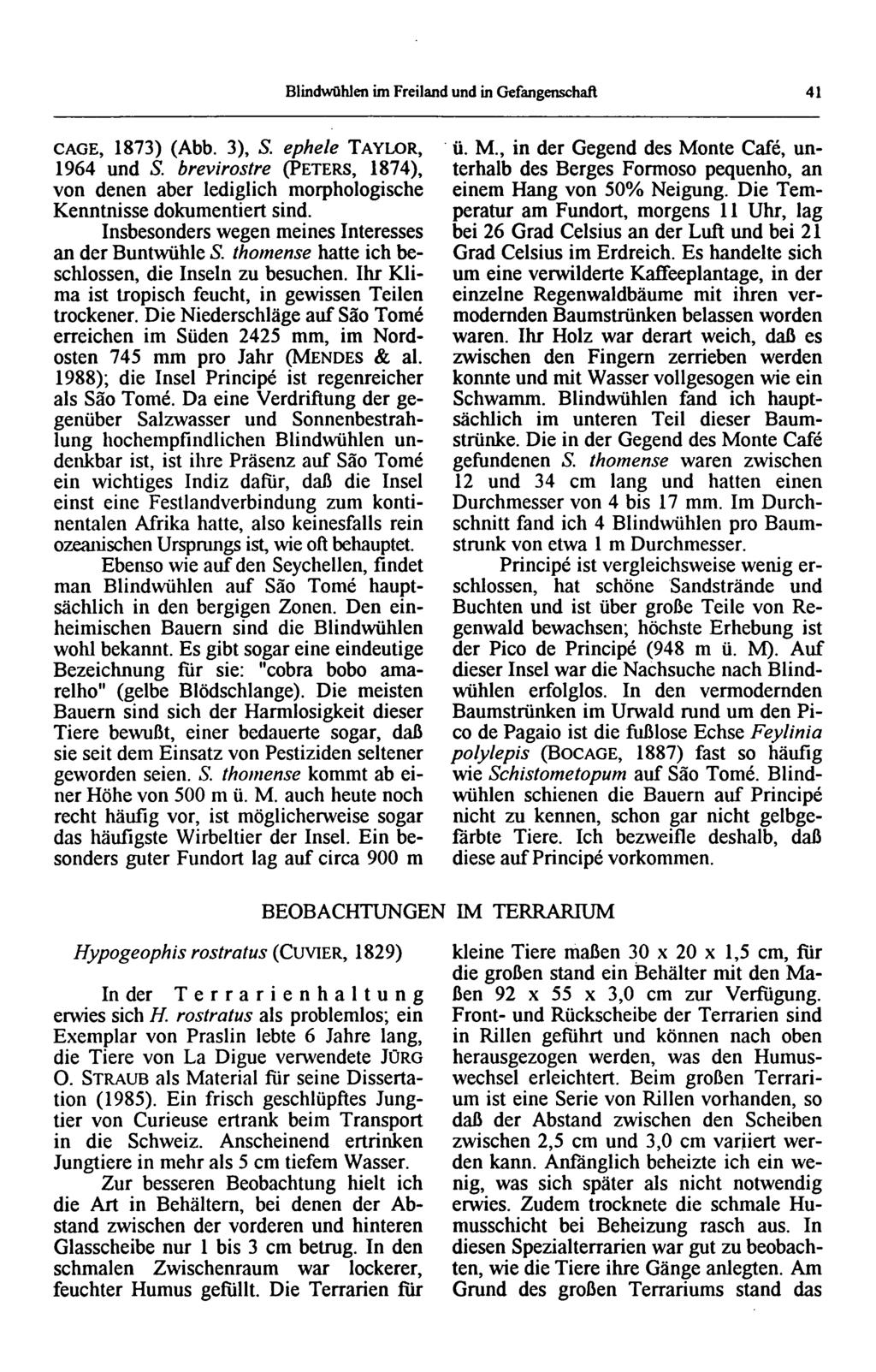 Blindwühlen im Freiland und in Gefangenschaft 41 CAGE, 1873) (Abb. 3), S. ephele TAYLOR, 1964 und S. brevirostre (PETERS, 1874), von denen aber lediglich morphologische Kenntnisse dokumentiert sind.