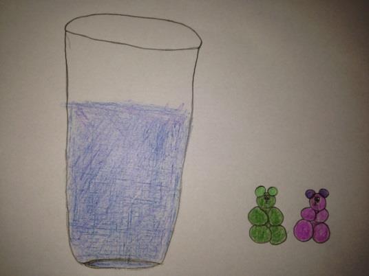1. EXPERIMENT: WASSER UND GUMMIBÄRCHEN 2 Gummibärchen 1 Glas mit Wasser Lege 1
