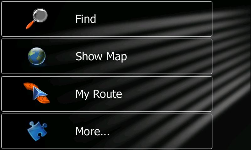 Navigation menu Tap on the Map screen to open the Navigation menu. After the initial setup, and whenever the software is started, the Navigation menu appears.
