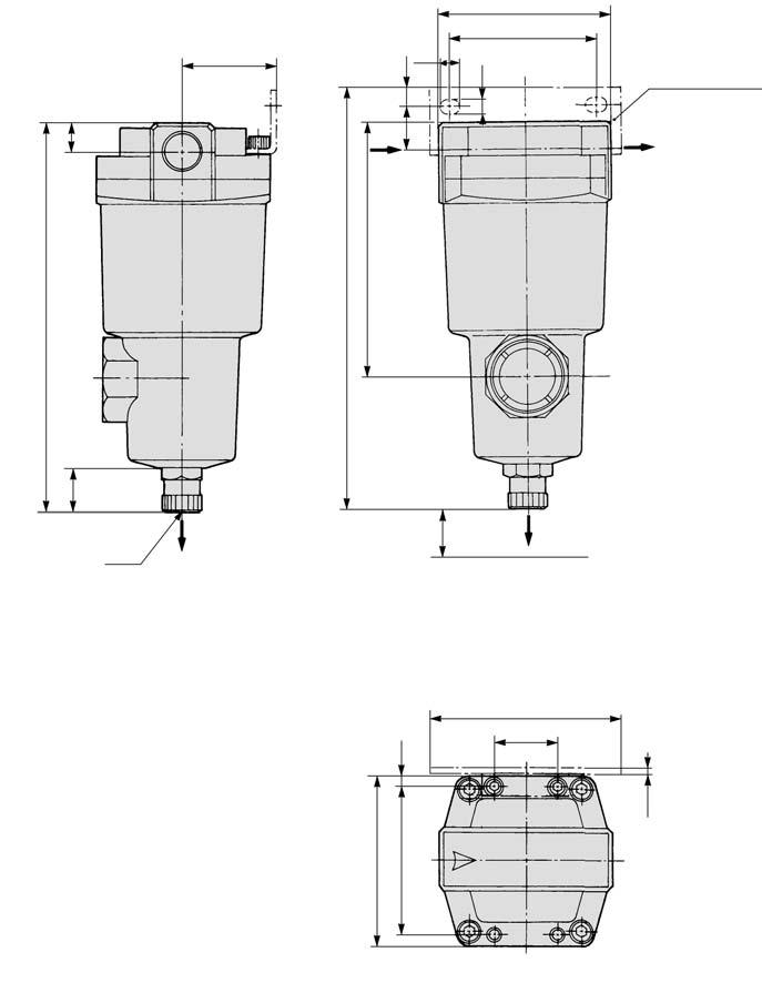 Wasserabscheider Serie AMG Abmessungen AMG50 automatischer Kondensatablass D: mit autom. Kondensatablass (N.O.