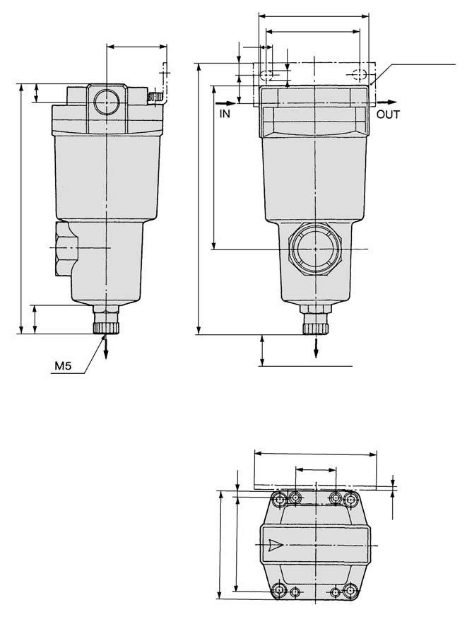 Mikrofilter Serie AM Abmessungen AM50 automatischer Kondensatablass D: mit autom. Kondensatablass (N.O.
