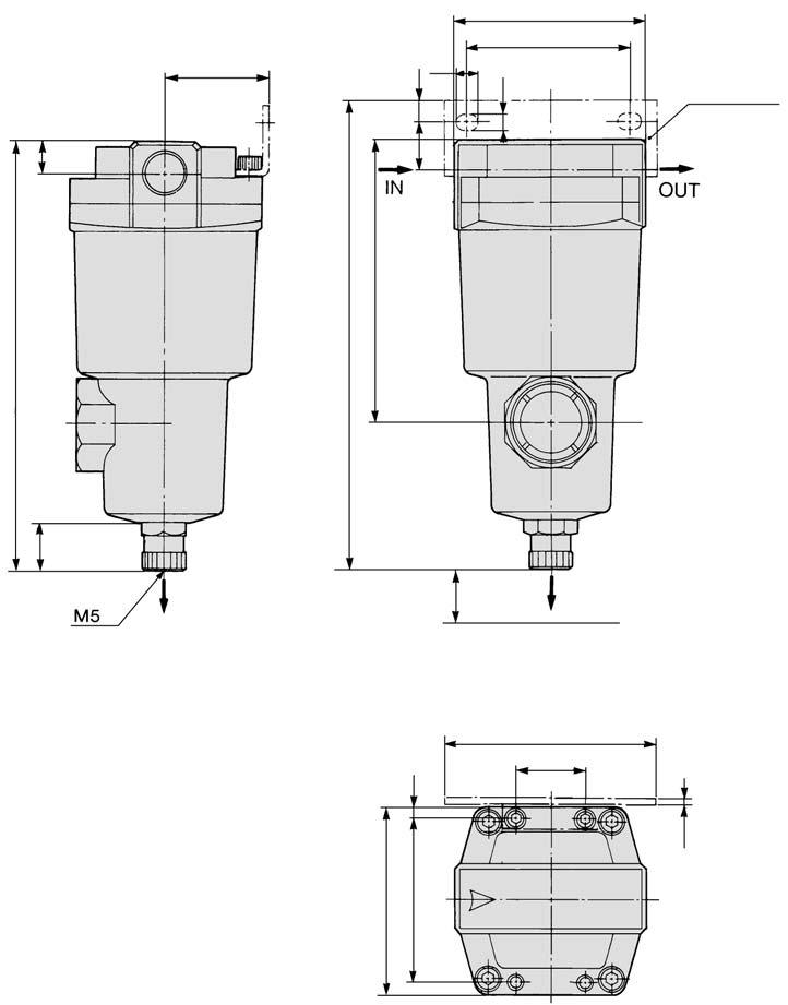 Submikrofilter mit Vorfilter Serie AMH Abmessungen AMH50 automatischer Kondensatablass 10 150 D: mit autom. Kondensatablass (N.O.