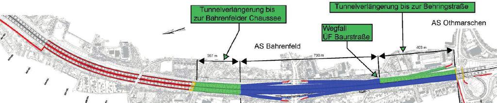 gesonderten Tunnel Lutherhöhe. Der Tunnel Lutherhöhe erstreckt sich über eine Länge von 360 m im Bereich zwischen 320 m nördlich Kielkamp und 40 m südlich Kielkamp.