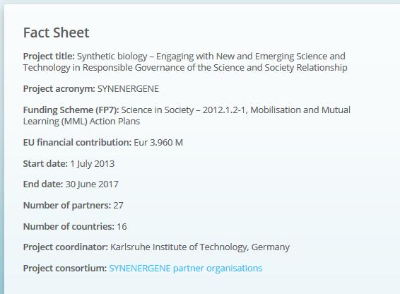 C-Innovationsforschung, nicht-technisch Projekt: Synenergene ( Responsible Research and