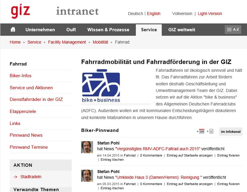 Beispiel: Biker-Web im GIZ-Intranet Aufruf leicht zu merken: intranet.giz.