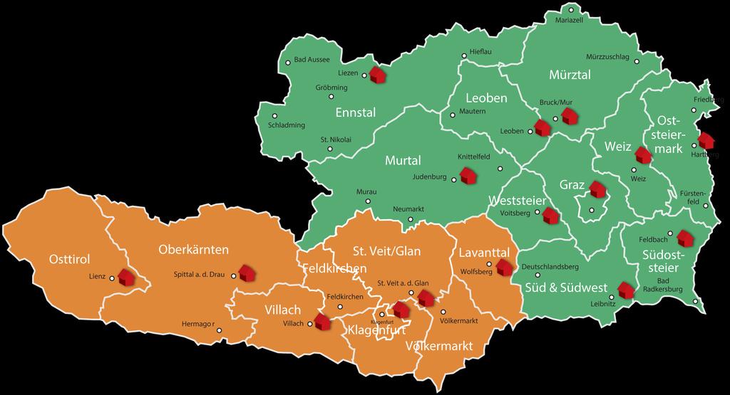 DIE REGIONALE VERWURZELUNG DER KLEINEN ZEITUNG Zehn Regionalbüros in der Steiermark, sechs Regionalbüros in