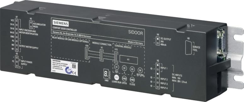 Automatische Türsteuerungen für Industrieanwendungen Steuergeräte: Werkzeugmaschinentürantrieb SIDOOR ATD400W Übersicht 1 2 3 4 9 5 8 7 6 SP01_00032 1 Anschluss Notstrom-Modul 2 Relais-Modul 3