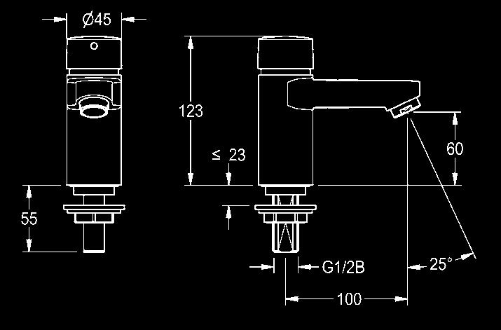 Selbstschluss-Wandventil DN 15 Armaturengruppe I, für Waschanlagen, mit Schrägauslauf, Luftsprudler mit integriertem Durchflussmengenregler.