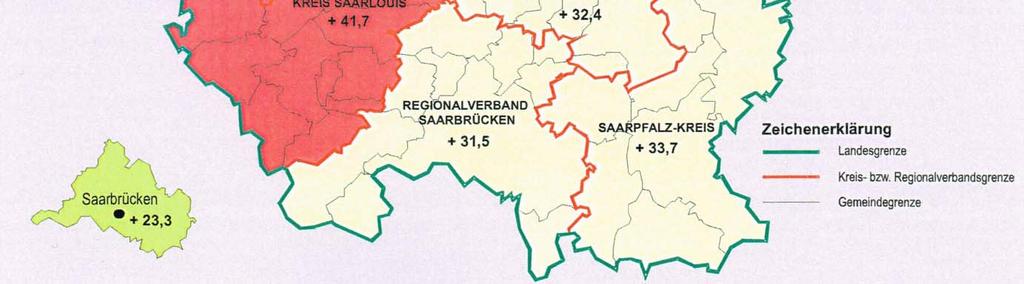 Relative Zunahme der Bevölkerung im Alter von 65-80 Jahren in den Kreisen des Saarlandes Statistisches Landesamt