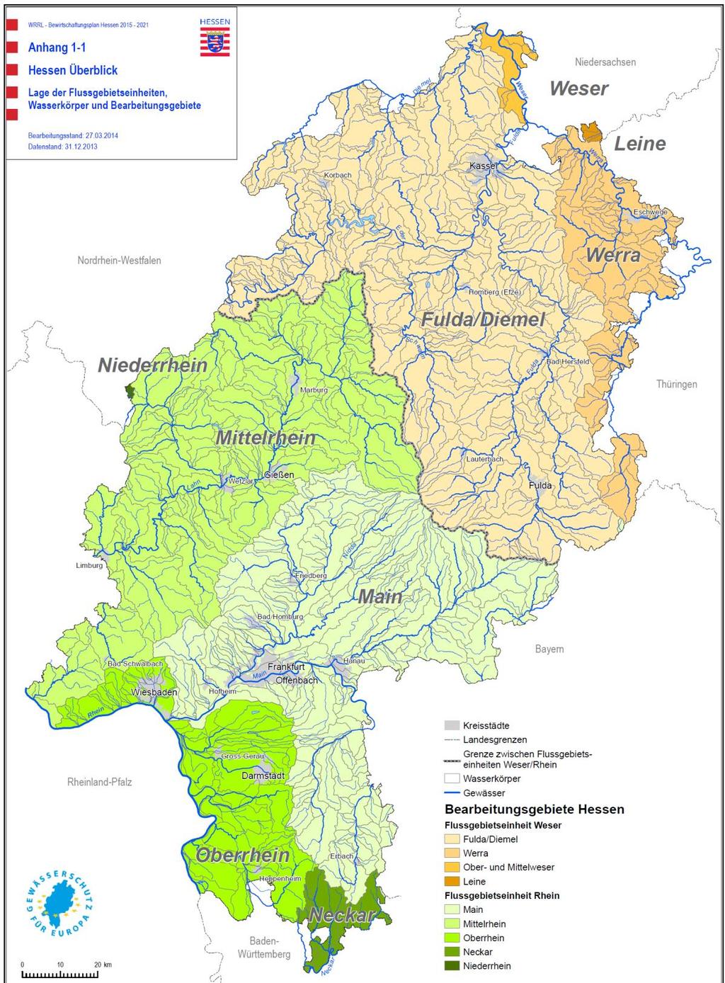 Hessischer Anteil am Wesereinzugsgebiet 61 Grundwasserkörper Flächennutzungen in den Flussgebietseinheiten Rhein und Weser (hessischer Anteil) Flusseinzugsgebiet Rhein (hess.