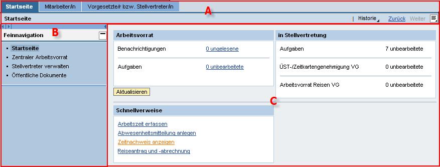 3 ESS Einstieg Die Employee Self Services (ESS) rufen Sie über das Portal auf. Weitere Erläuterungen zum Starten von Anwendungen aus dem Portal können Sie der Portalunterlage Ihres Ressorts entnehmen.