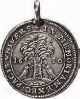 346 348 346* Württemberg, Eberhard III., 1633 1674, Silberabschlag vom Doppeldukaten 1650, auf den westfälischen Frieden, Vs.: geharn.