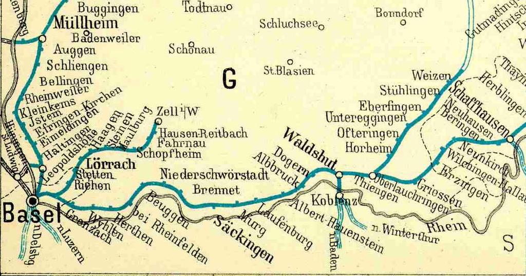 Richtig hieß diese Station, und damit lautet auch der Poststempel: Badische Station bei Rheinfelden. Der Ort Rheinfelden bestand anfangs der 50er Jahre nur aus einem halben Dutzend Häuser.