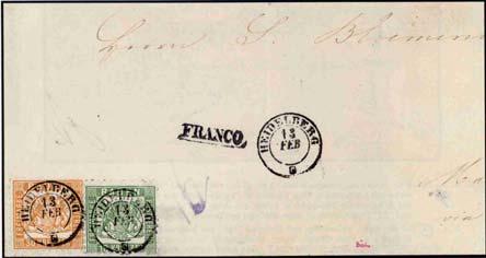 48 Kr. - Frankatur Marken von nach Leitweg Datum Auktion 22a+21a Heidelberg Maastrich/Holland Preußen 1867.02.