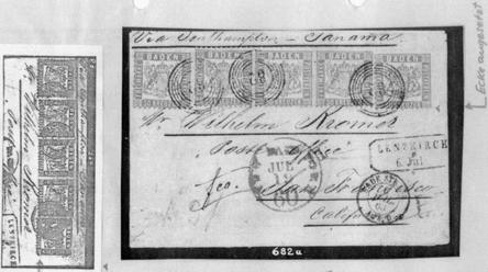 150 Kr. - Frankatur Marken von nach Leitweg Datum Auktion 22b(5) Pforzheim Uruguay/Montevideo Frankreich 1867.09.22. 304.
