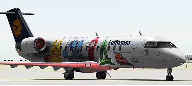 Kommerzielle X-Plane-Add-ons 134 Die CRJ-200 mit Lufthansa-Outfit. Der CRJ-200-Simulator unterstützt als erstes Flugzeug in der X-Plane-Ära den Navigraph FMS Update Service.