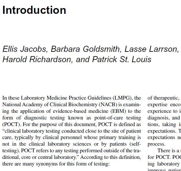 POCT - international College of American Pathologists (CAP) zeigt Perspektiven für Definitionen auf (www.cap.org/): geographischer Kontext (z.b.