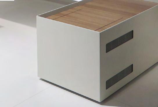 Containers consist of a corpus and a covering panel - either in veneer like the table top, lacquered in the color of the corpus or in white structure lacquer.
