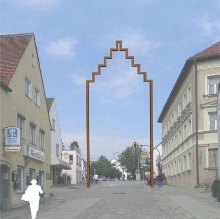 Anerkennungen Stadteingänge In originaler Größe werden Silhouetten der historischen Stadttore in einer Stahlkonstruktion nachgebildet.