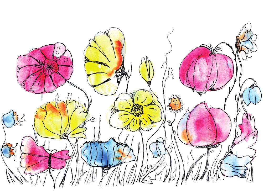 Sommerwiese Kurzbeschreibung Die Schüler erarbeiten aus Farbklecksen eine bunte Blumenwiese, wobei sie durch Zufallsverfahren entstandene Formen kreativ mit Stiften ausgestalten.