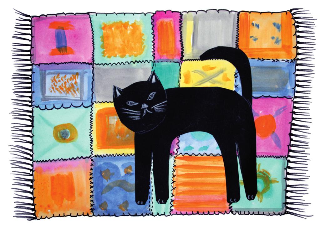 Schmetterlingspapier Schwarze Katze auf bunter im Team Decke Kurzbeschreibung Die Schüler gestalten ein Bild in Mischtechnik: eine schwarze Katze (Papierarbeit) auf einer bunten Patchwork-Decke