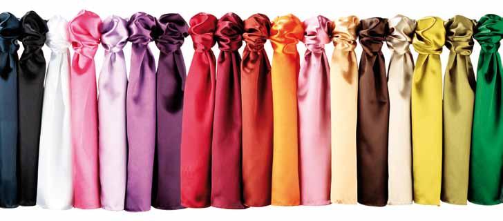 Pantone 533C) Orange (~ Pantone 1495C) Pink (~ Pantone 196C) Purple (~ Pantone 518C) (~ Pantone 199C) Royal (~ Pantone 661C) Silver (~ Pantone 420 C) Turquoise (~ Pantone 7710C) Schürzen, Krawatten