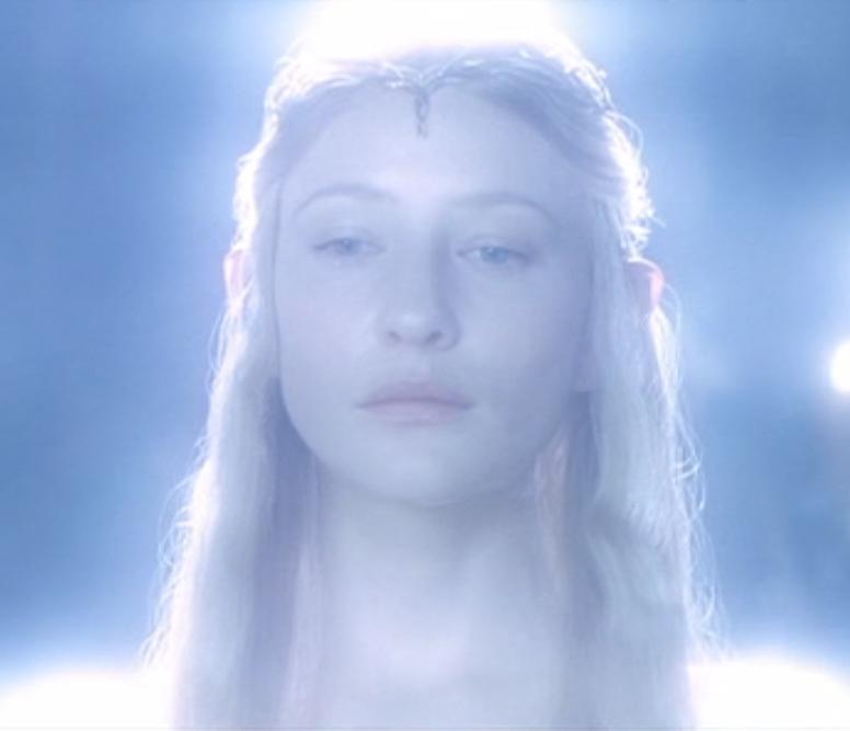 " (Boromir kann den Blick Galadriels nicht ertragen, Sam jedoch kann ihr in die Augen schauen.