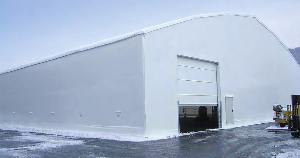 PVC-Polymar 890 g/m² Besonderheiten Die Textilhalle ist für Lagerzwecke mit einem Bieri-Rolltor 5 x 5 m ausgestattet und im