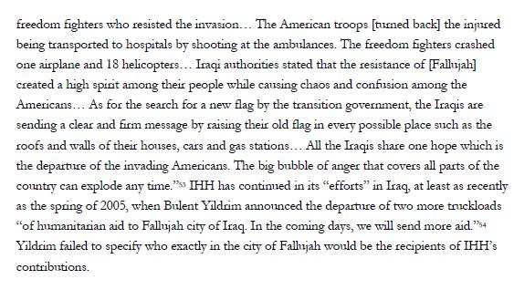 9 Auszug aus der Studie, der die anti-amerikanischen IHH Aktivitäten im Irak beschreibt. Die zentrale Rolle der IHH bei dem Hilfskonvoi, der Richtung Gazastreifen unterwegs ist 19.