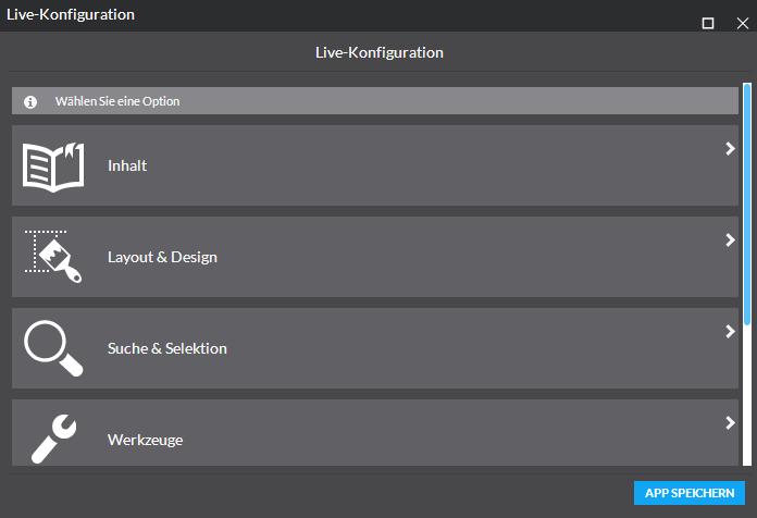 Einfache Konfiguration von Apps: Live Konfiguration Werkzeug