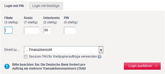 1. Registrierung über die Deutsche Bank Webseite Schritt 1