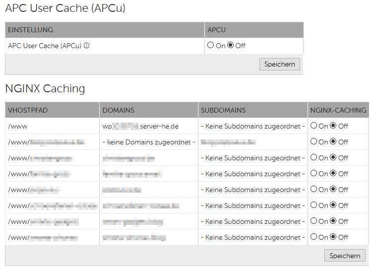 Caching-Einstellungen Sie können bei Bedarf einen APC User Cache (APCu) und/oder NGINX Cache aktivieren.