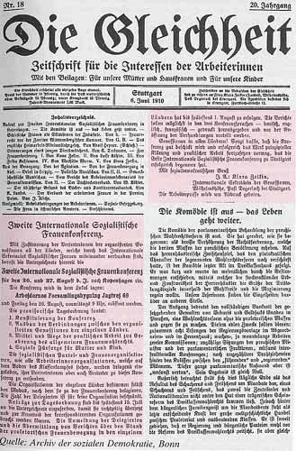 Die Einführung des Internationalen Frauentages Die 2. Internationale Sozialistische Frauenkonferenz in Kopenhagen beschließt 1910 einstimmig, neben dem 1.