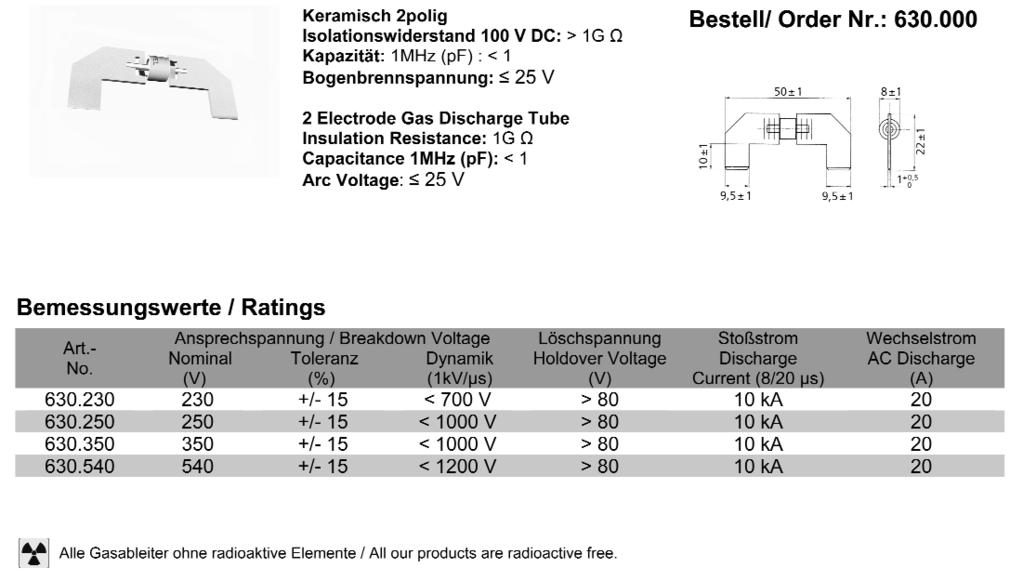 2 electrode Gasableiter No. 630.